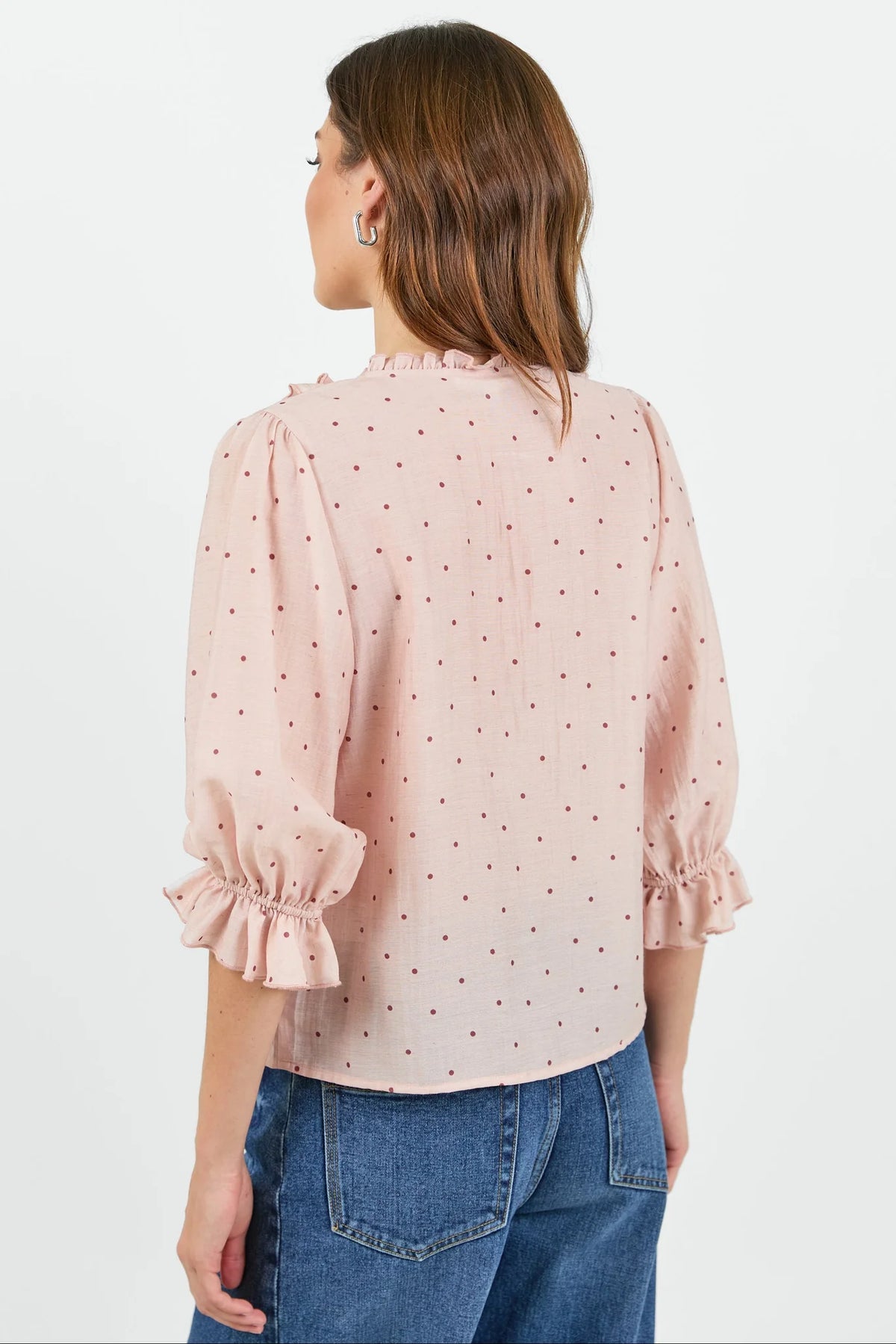 IVY & JACK GARNISH MID SLEEVE TOP - BLUSH POLKA DOT
