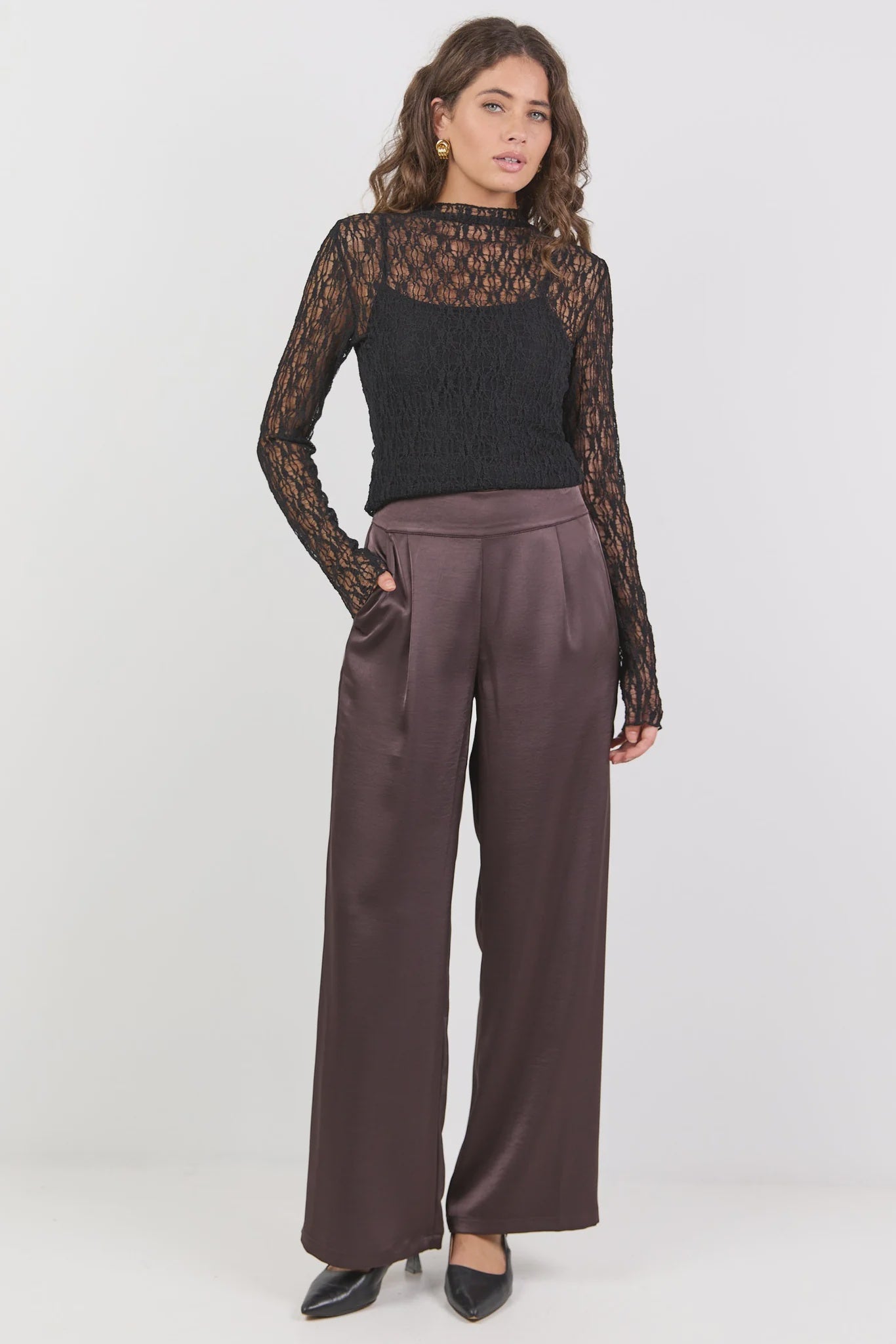BY ROSA GRANDEUR WIDE LEG PANTS - CHOCOLATE