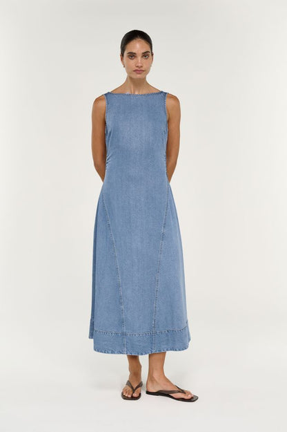 STAPLE THE LABEL TALIA CHAMBRAY MIDI DRESS - CHAMBRAY