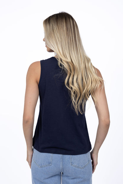 HUMIDITY LIFESTYLE KAIA V NECK TANK - NAVY