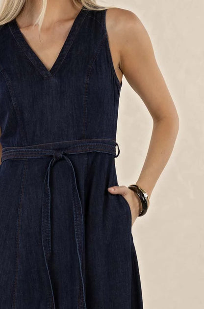 HUMIDITY LIFESTYLE IVY DENIM MIDI DRESS - DARK BLUE