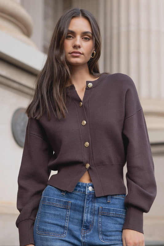 IVY & JACK HALLMARK CARDIGAN - CHOCOLATE