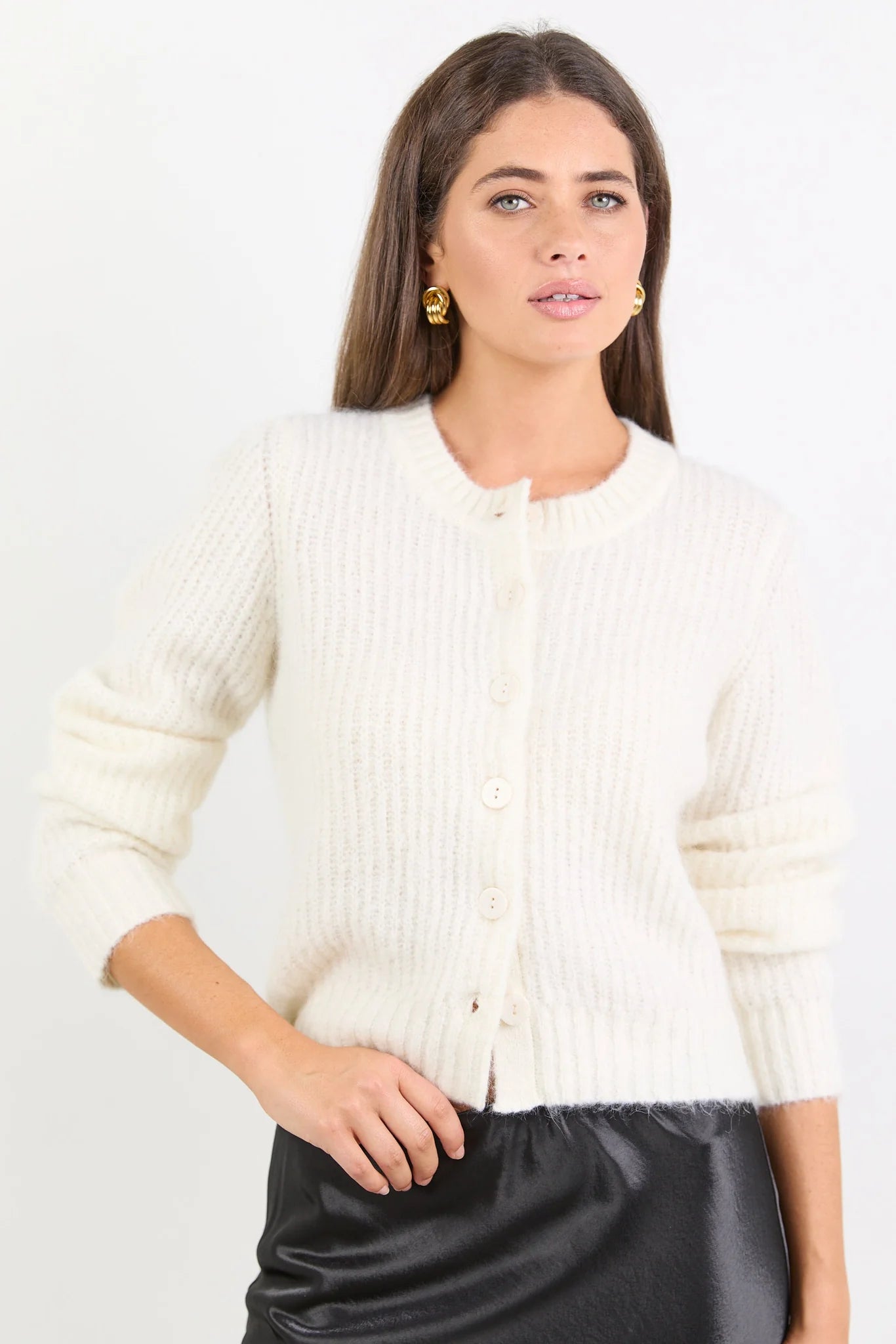 IVY & JACK HIGHLIGHT CREWNECK CARDIGAN - IVORY