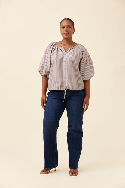 ISLE OF MINE LYNDELL DRAWSTRING TOP - TAUPE
