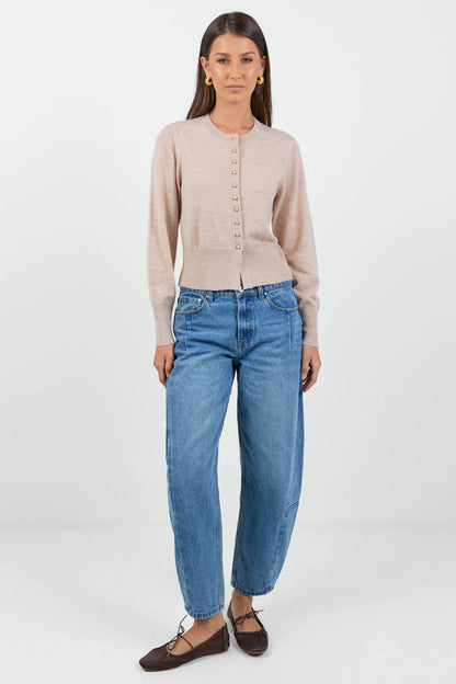 IVY & JACK IMPEARL CREWNECK CARDIGAN - BISCUIT