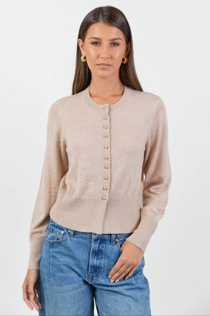 IVY & JACK IMPEARL CREWNECK CARDIGAN - BISCUIT
