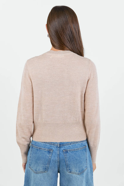 IVY & JACK IMPEARL CREWNECK CARDIGAN - BISCUIT