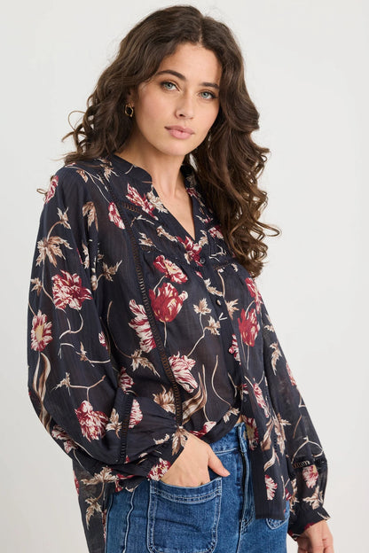 IVY & JACK INSTRUMENTAL L/S SHIRT - BLACK WILDFLOWERS