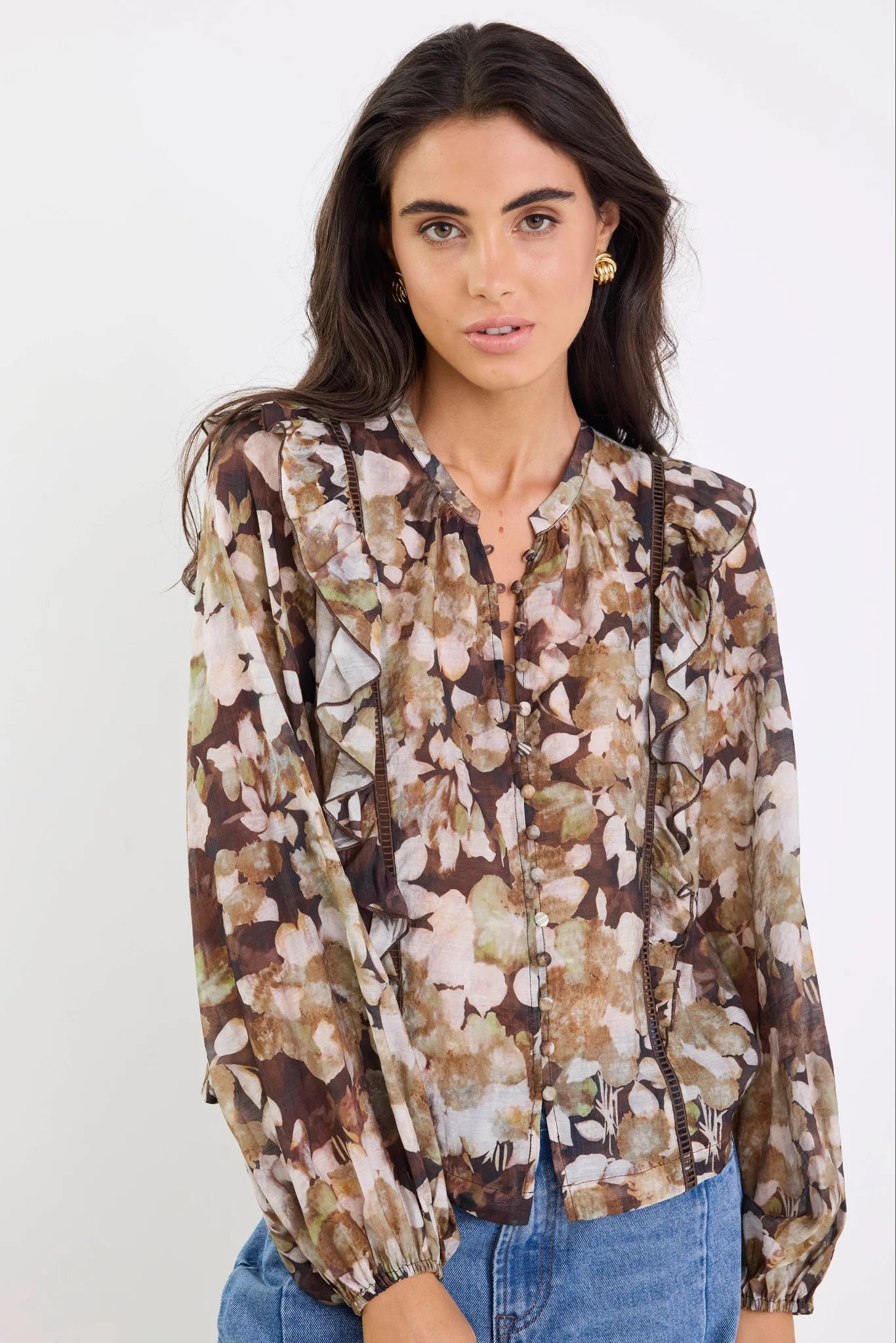 IVY & JACK INTEGRITY L/S TOP - BROWN BEIGE FLORAL