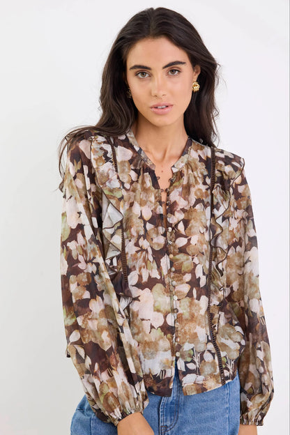 IVY & JACK INTEGRITY L/S TOP - BROWN BEIGE FLORAL