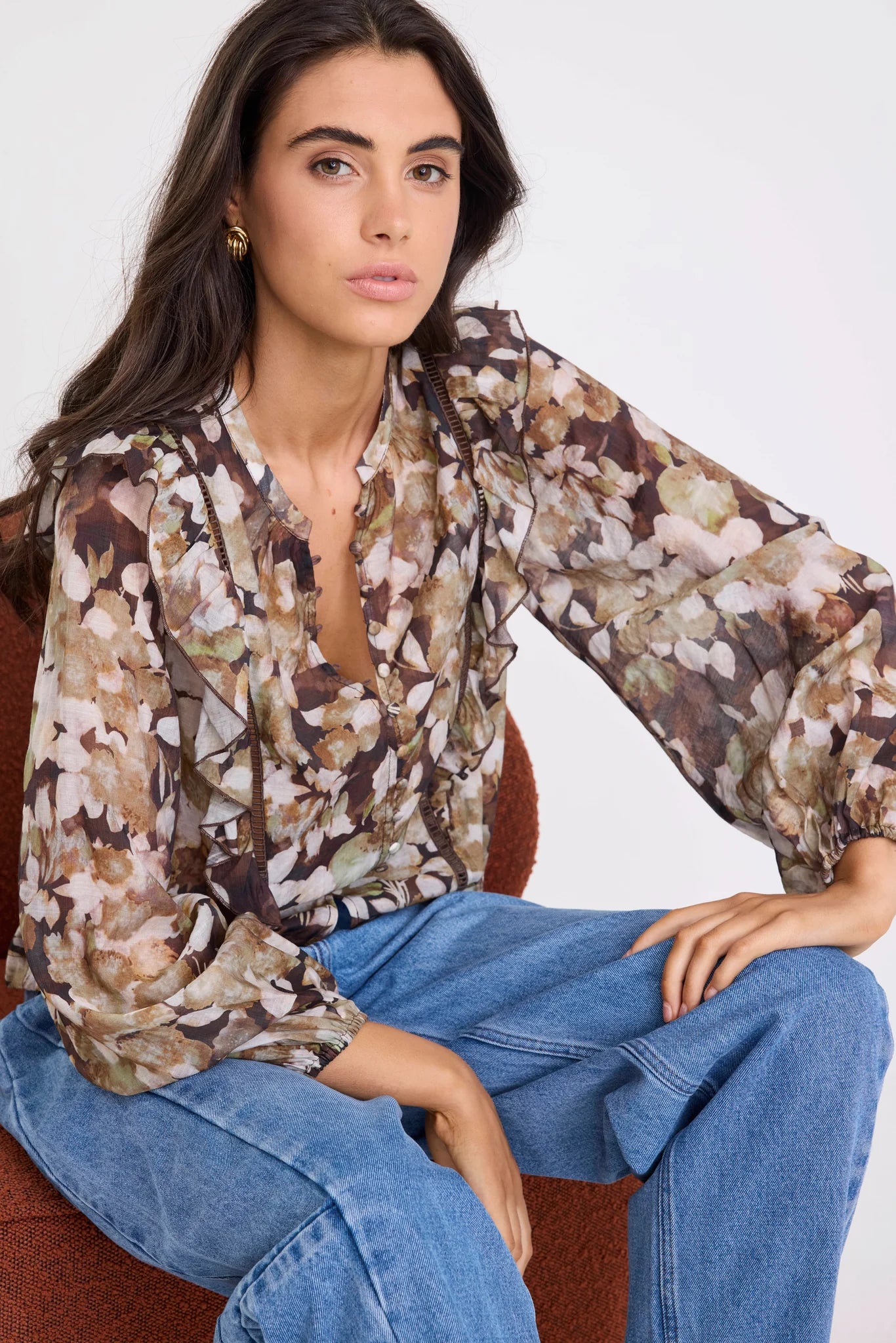 IVY & JACK INTEGRITY L/S TOP - BROWN BEIGE FLORAL