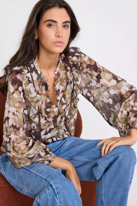 IVY & JACK INTEGRITY L/S TOP - BROWN BEIGE FLORAL