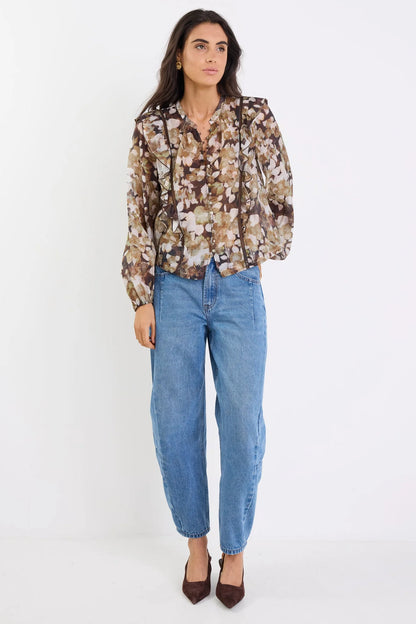 IVY & JACK INTEGRITY L/S TOP - BROWN BEIGE FLORAL