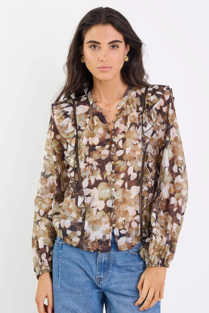 IVY & JACK INTEGRITY L/S TOP - BROWN BEIGE FLORAL