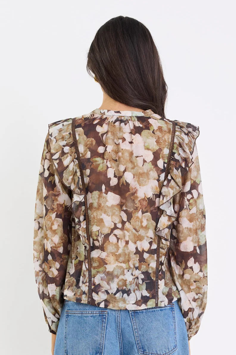 IVY & JACK INTEGRITY L/S TOP - BROWN BEIGE FLORAL