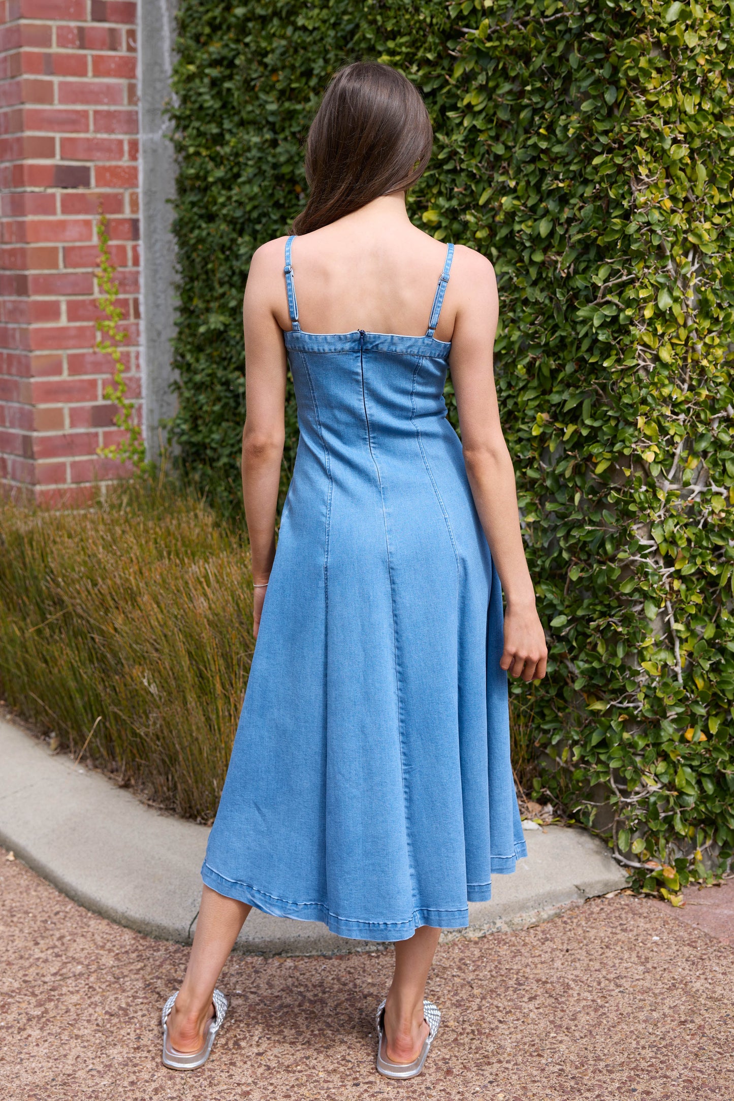AUGUSTINE ALAIA DENIM MIDI DRESS - DENIM