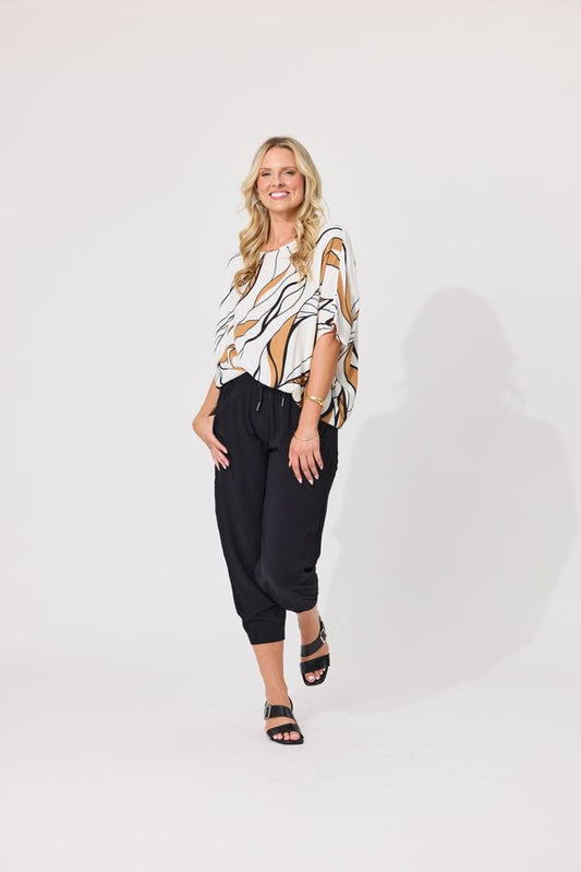 LEMON TREE DESIGN - ALESSA PRINT TOP - LEAFY WHITE