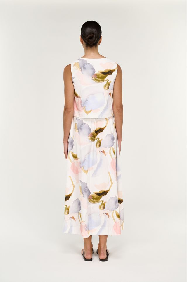 STAPLE THE LABEL VALEA MIDI SKIRT - WATERCOLOUR FLORAL