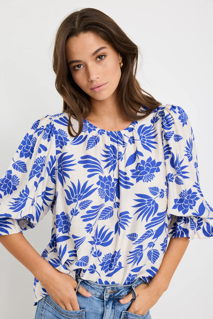 BY ROSA JUSTIFY BLOUSON SLEEVE TOP - BLUE LOTUS