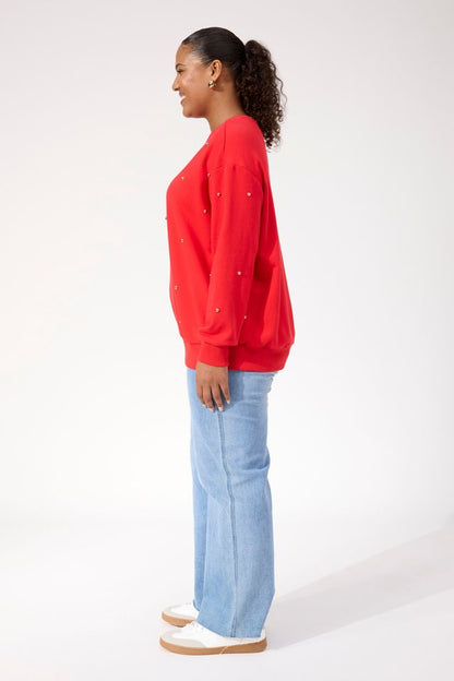 HAVEN BOSTON STUDDED SWEATSHIRT - RED