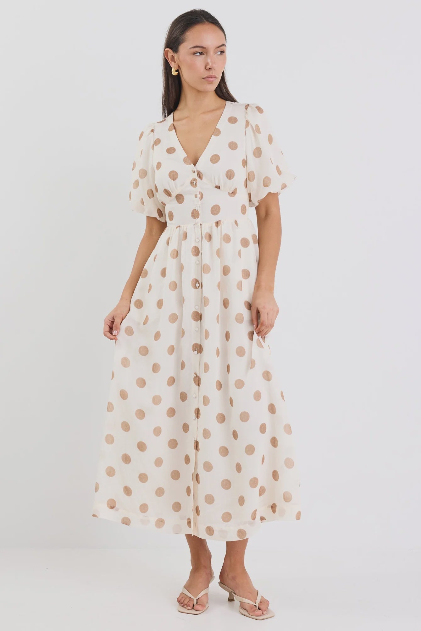 STORIES BE TOLD - LISBON MIDI DRESS - COPPER POLKA DOT