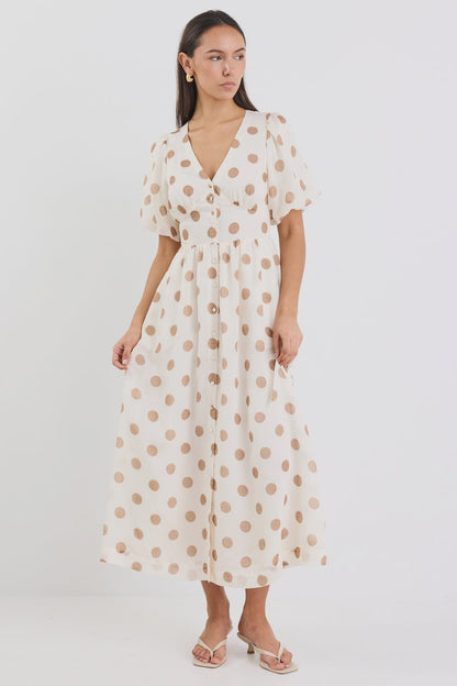 STORIES BE TOLD - LISBON MIDI DRESS - COPPER POLKA DOT