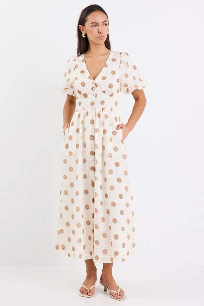 STORIES BE TOLD - LISBON MIDI DRESS - COPPER POLKA DOT
