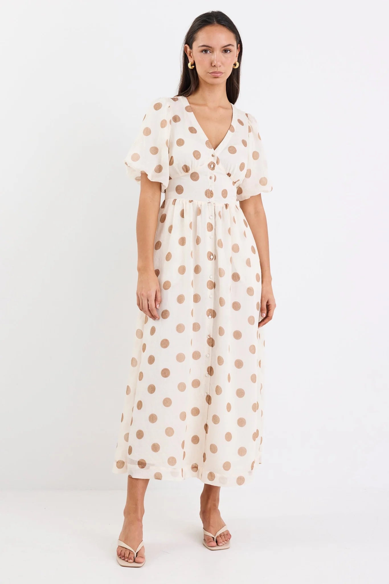STORIES BE TOLD - LISBON MIDI DRESS - COPPER POLKA DOT