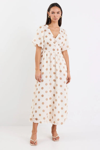 STORIES BE TOLD - LISBON MIDI DRESS - COPPER POLKA DOT