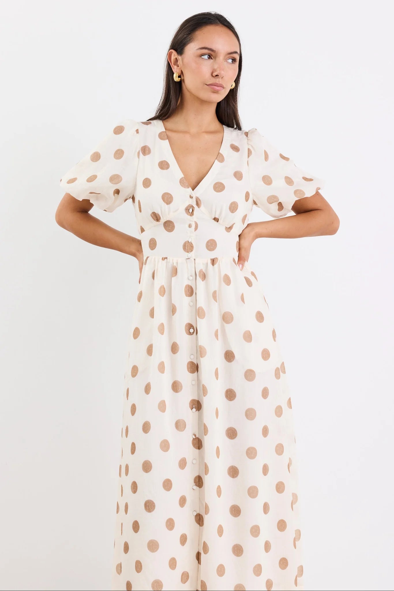 STORIES BE TOLD - LISBON MIDI DRESS - COPPER POLKA DOT