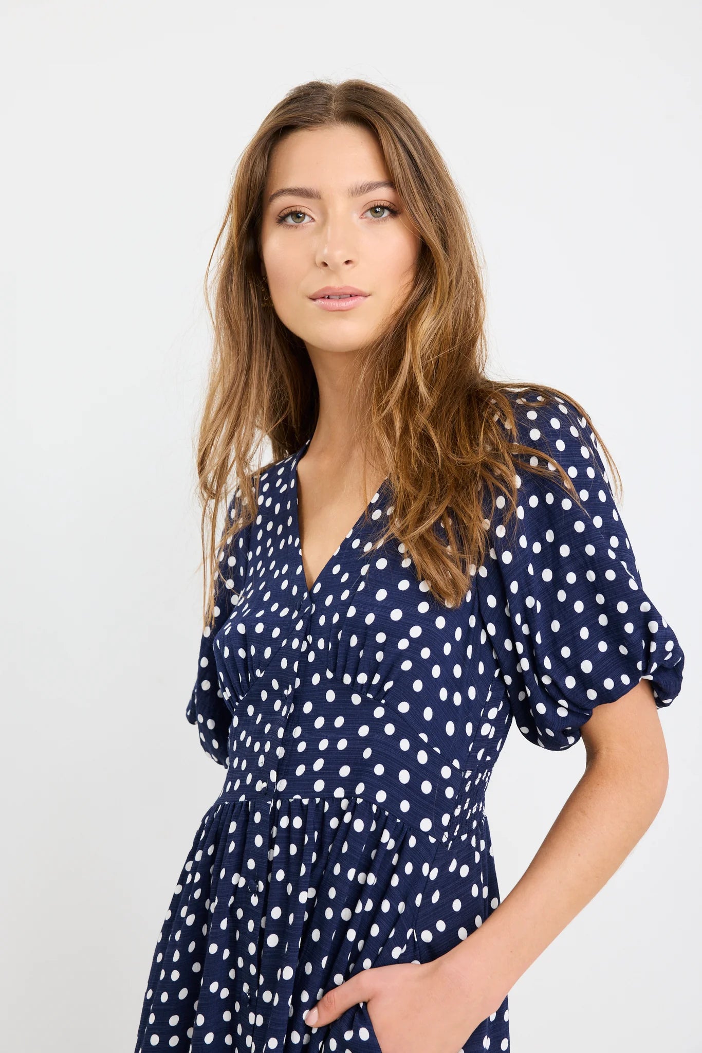 STORIES TO BE TOLD - LISBON MIDI DRESS - NAVY POLKA DOT
