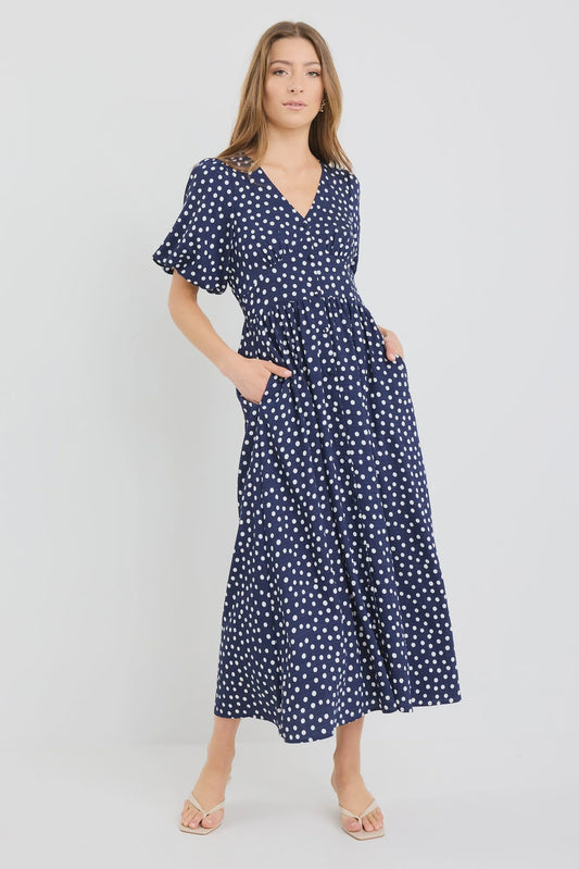 STORIES TO BE TOLD - LISBON MIDI DRESS - NAVY POLKA DOT