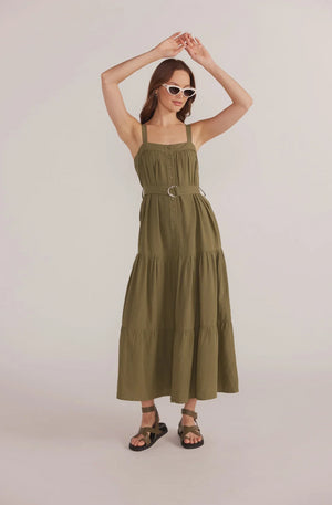 MINK PINK AMARA TIERED MIDI DRESS - KHAKI - MG2404556