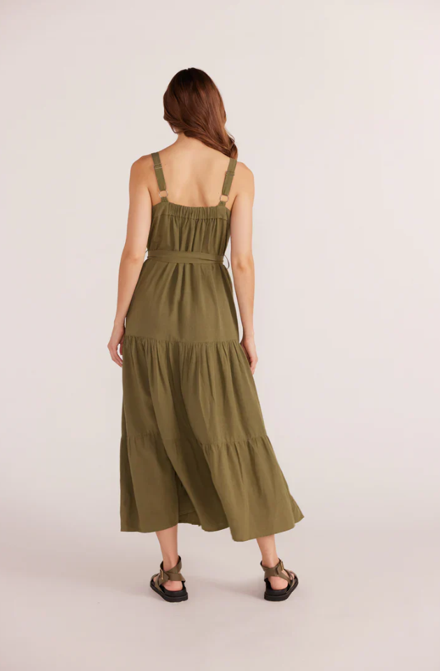 MINK PINK AMARA TIERED MIDI DRESS - KHAKI - MG2404556