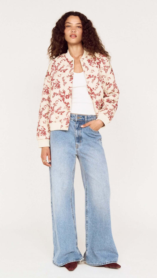 MINK PINK LEONA PUFFER JACKET - WINE/CREAM FLORAL