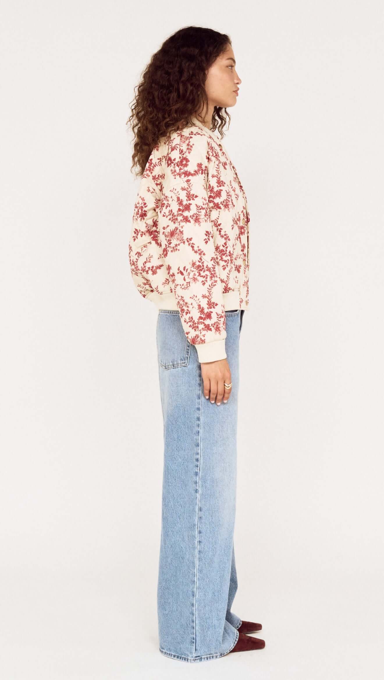 MINK PINK LEONA PUFFER JACKET - WINE/CREAM FLORAL