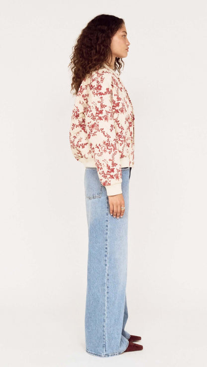 MINK PINK LEONA PUFFER JACKET - WINE/CREAM FLORAL