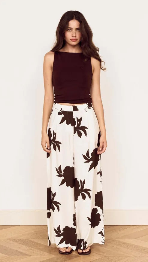 MINK PINK ELODIE WIDE LEG PANT - CHOCOLATE FLORAL