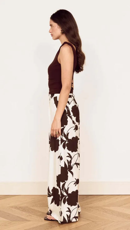 MINK PINK ELODIE WIDE LEG PANT - CHOCOLATE FLORAL