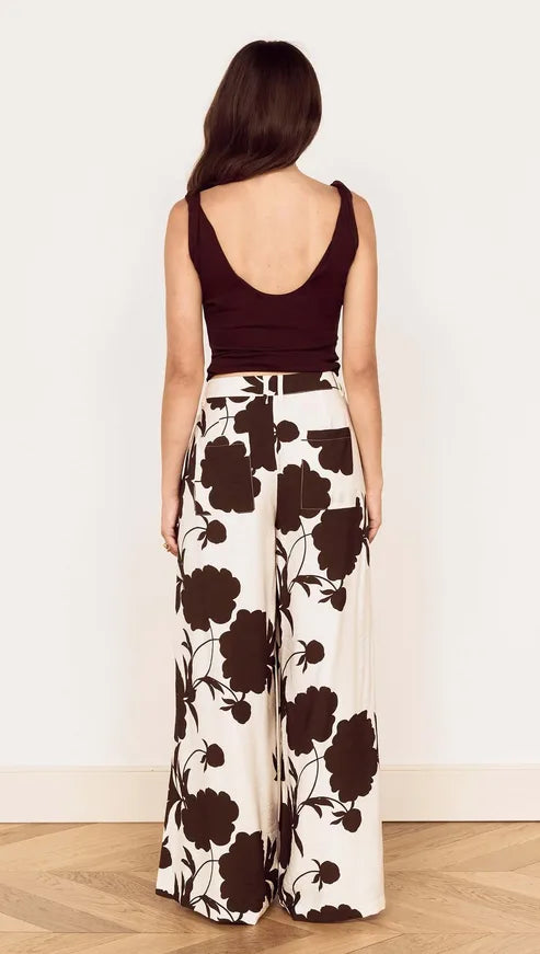 MINK PINK ELODIE WIDE LEG PANT - CHOCOLATE FLORAL