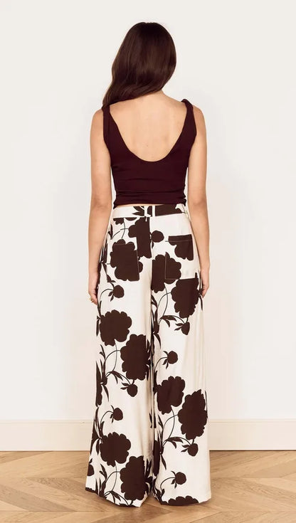 MINK PINK ELODIE WIDE LEG PANT - CHOCOLATE FLORAL