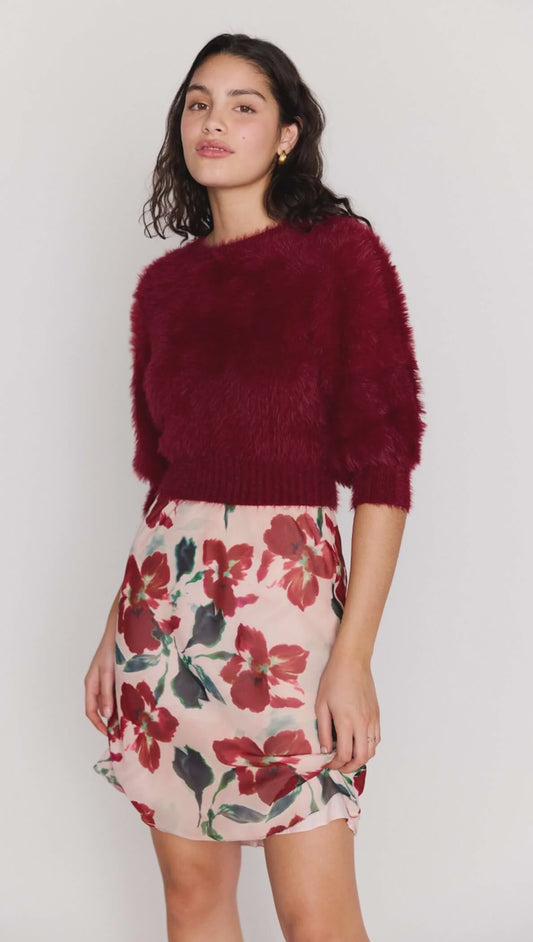 MINK PINK LOLA FLUFFY KNIT TOP - DARK RED