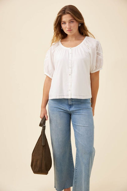 ISLE OF MINE FRANCES BUTTON TOP - WHITE
