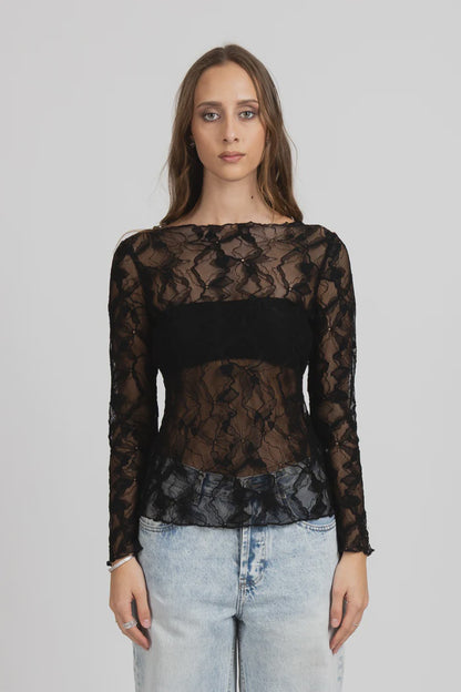 FEDERATION IRIS LONG SLEEVE TOP - BLACK
