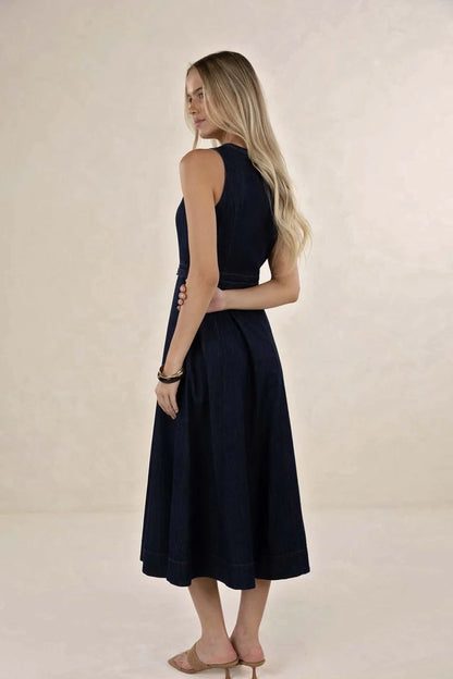 HUMIDITY LIFESTYLE IVY DENIM MIDI DRESS - DARK BLUE
