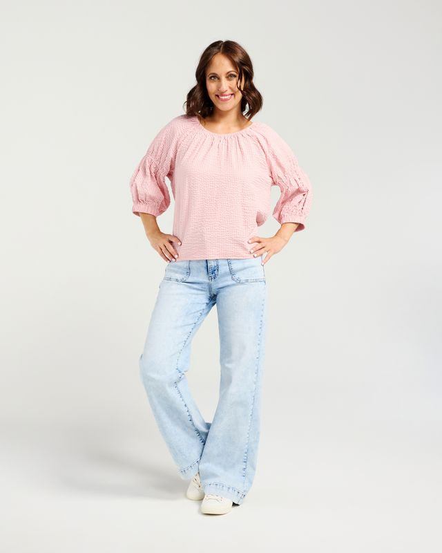 ZAFINA CAITLIN TOP - PINK STRIPE