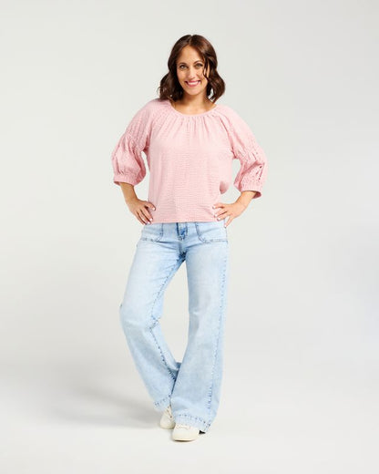 ZAFINA CAITLIN TOP - PINK STRIPE