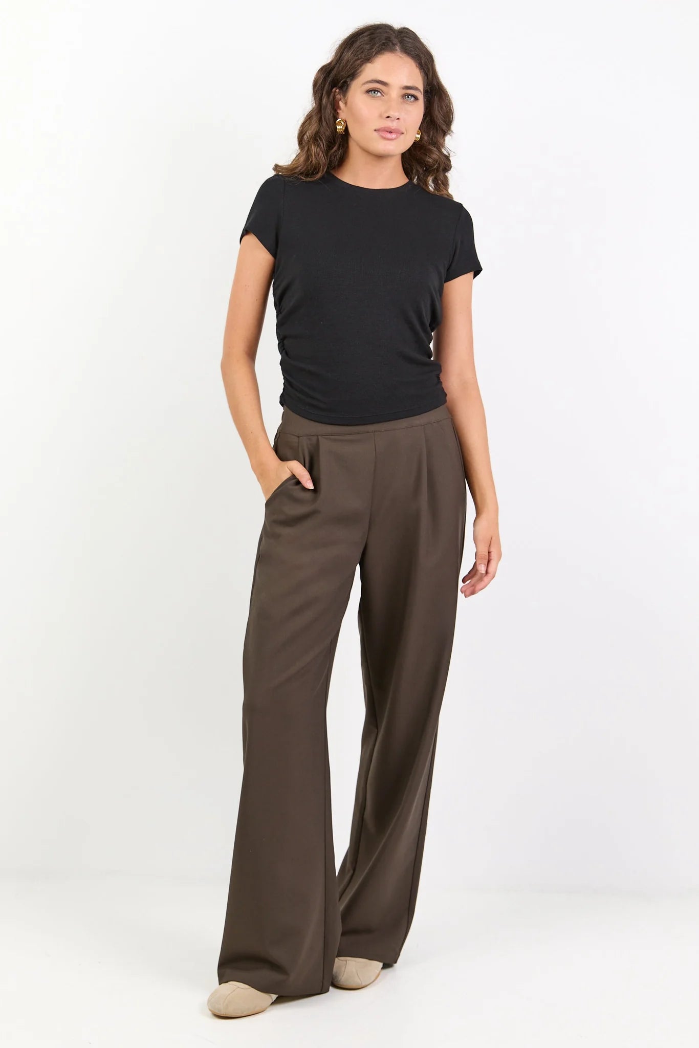 AMONG THE BRAVE INSTINCTIVE WIDE LEG PANT - DARK CHOCOLATE