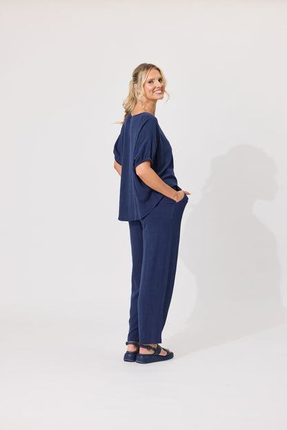 LEMON TREE DESIGN - COSTA LINEN TOP - FRENCH NAVY