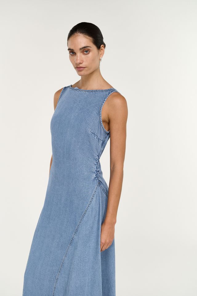 STAPLE THE LABEL TALIA CHAMBRAY MIDI DRESS - CHAMBRAY